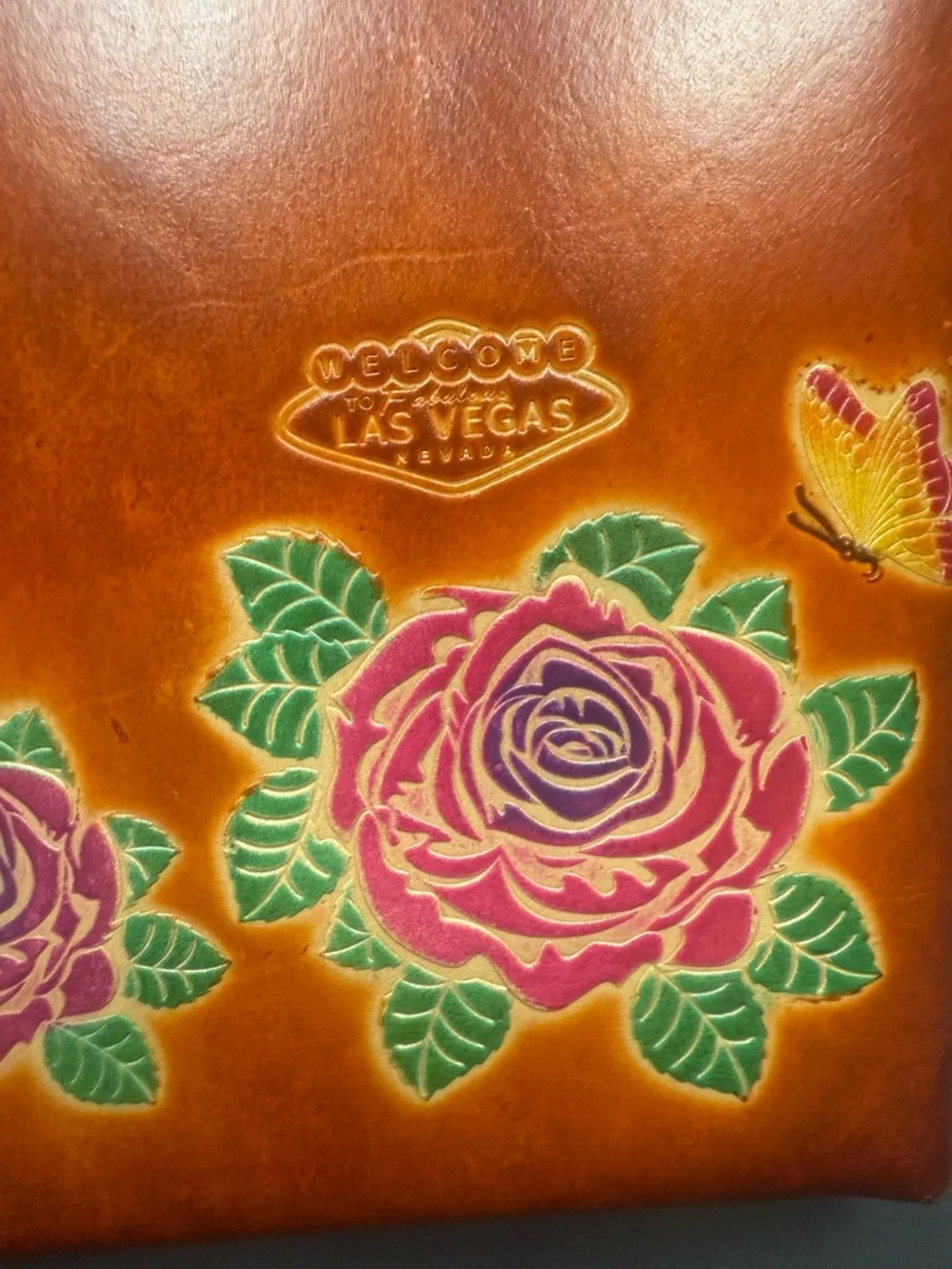 Unk Brown Leather Crossbody with Hand-Painted Floral Motif